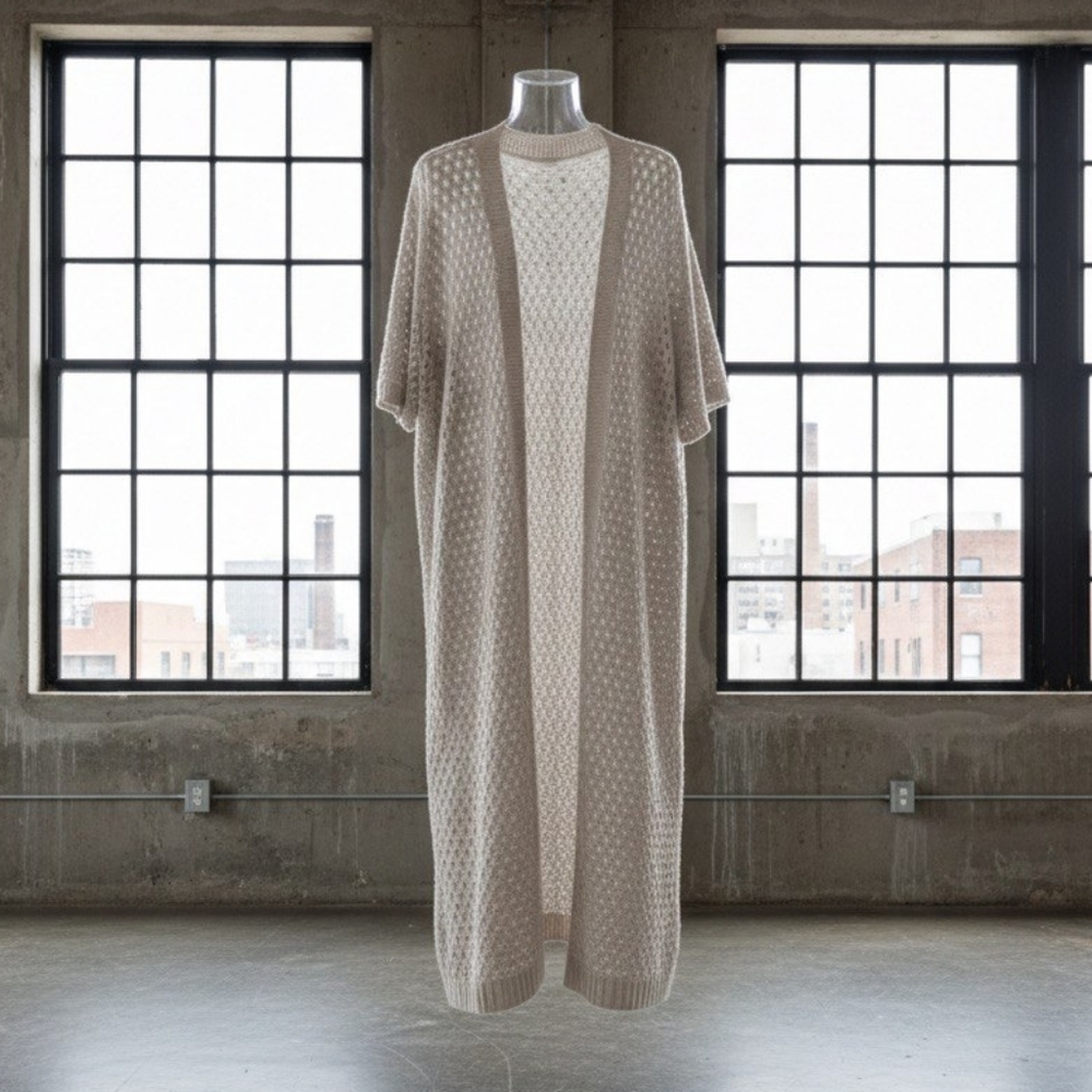 Cream Open Knit Long Cardigan